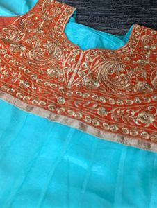 Elegant Turquoise &amp; Orange Anarkali Gown