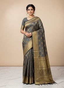 Elegant Grey & Gold Saree