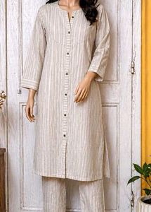ANOUK BEIGE COTTON KURTA SET | SIZE S