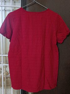 Red Textured Short Sleeve Top