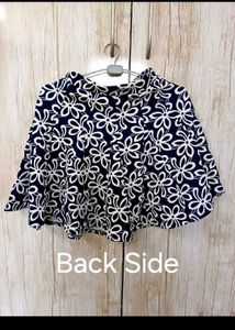 Chic Navy blue Floral Print Textured Mini Skirt