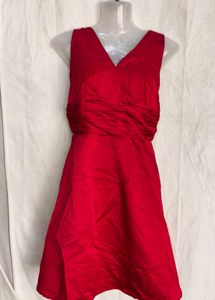 Elegant Red V-Neck Fit &amp; Flare Dress
