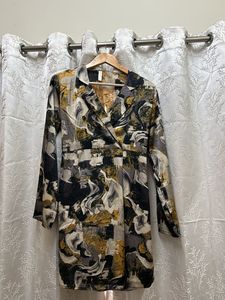 Abstract Print V-Neck Midi Dress