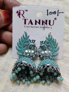 Jhumkas Sea Green Colour Peacock Design