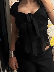 Chic Black Tie-Front Top