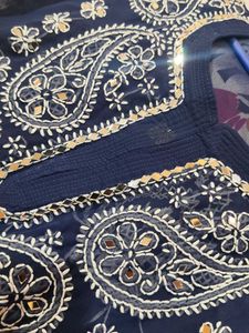 Embroidered Blue Chiffon Blouse