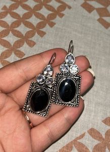 Elegant Black Stone Dangle Earrings