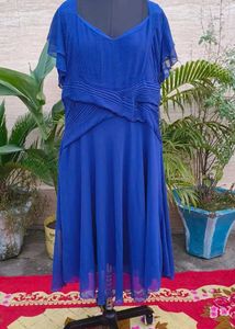 Elegant Royal Blue V-Neck Pleated Midi Dress