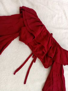 Burgundy Ruffle Off-Shoulder Top