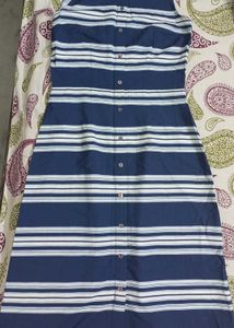 Classic Blue Striped Button-Down Dress