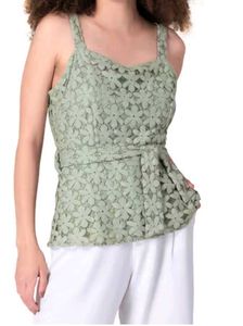 Faballey Green Lace Strappy Belted Peplum Top
