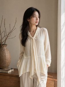 ZARA Soft Ivory Tie-Neck Sheer Blouse