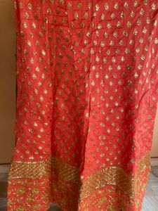 Coral &amp; Gold unstitched Lehenga