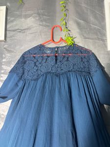 ZARA Pleated chiffon dress  with Lace Detail