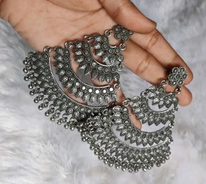 Ethnic Oxidized Silver Jhumka Earrings