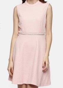 Anabelle Pastel Pink Skater Dress With Pearl Chain
