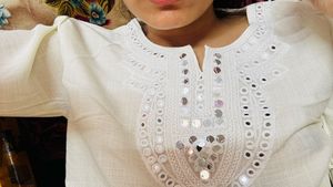 Designer Kurta with Mirror Work &amp; Tropical Print