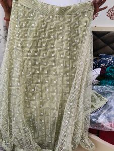 Elegant Green Embroidered Skirt