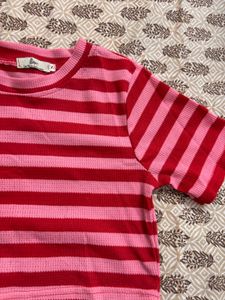 Red &amp; Pink Striped Crop Top