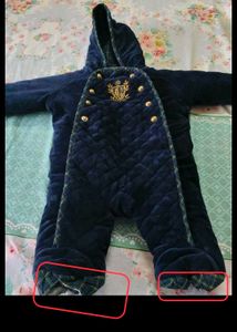 Navy Blue Velour Snowsuit with Gold Buttons
