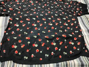 Cute Cherry Print Black Top