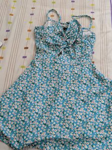 Blue Floral Print Summer Dress