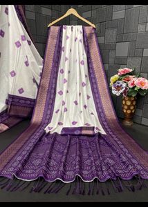 Elegant White & Purple Saree