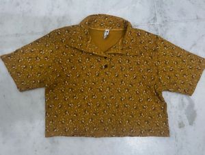 Mustard Floral Print Collared Top