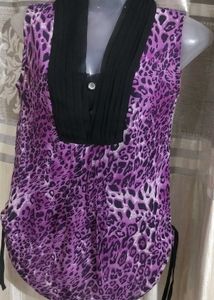 Purple Leopard Print Sleeveless Top
