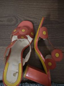 Orange &amp; Yellow Chunky Heel Sandals