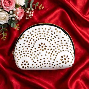 Set of 3 White &amp; Gold Cosmetic Bags
