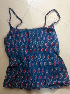 Blue Printed Halter Neck Tank Top