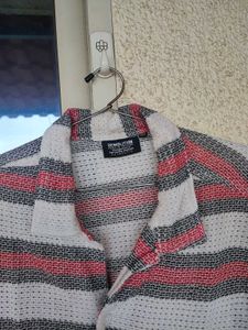 Striped Button-Down Net Half Shirt