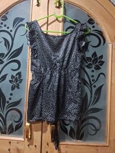 Polka Dot Ruffle Sleeve Top