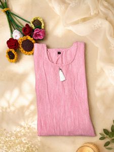 Baby Pink Linen anarkali dress with Tassel Detail