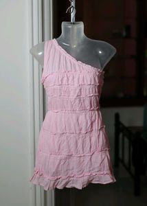 Pink Ruffle One-Shoulder Dress