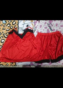 Red Satin shorts night set in 30-32 bust size