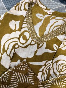 Olive Floral Kurta Set with Dupatta