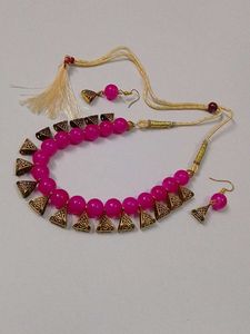 Pink Beaded Necklace &amp; Earring Set