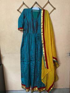 Graan Anarkali gown with Yellow Dupatta