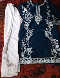 Elegant Embroidered Blue Kurta Set