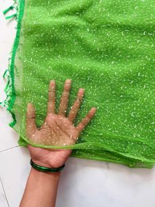 Vibrant Green Saree with White Speckles for party