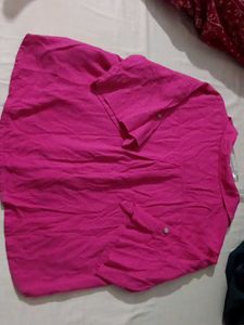 ZARA Bright Pink Button-Up Tunic Top