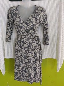 Floral Print Silk Wrap Dress