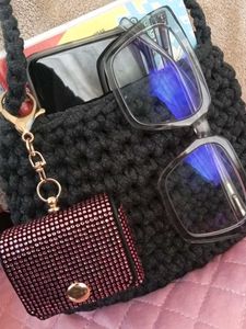 Chunky Knit Tote Bag with Embellished Pouch
