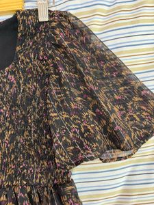 ONLY Printed Smocked Peplum Top