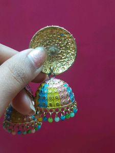 Colorful Jhumka Earrings with Ring