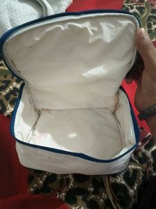 White Travel Pouch with Blue Trim