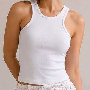 White Ribbed Racerback Tank Top