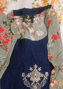 Navy Blue Kurta Set with Floral Shrug